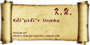 Káplár Uzonka névjegykártya